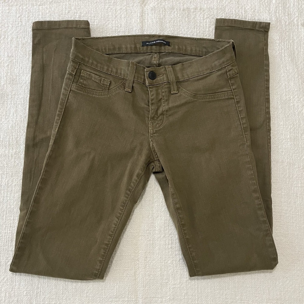 Flying Monkey Jeans Womens 26 Olive Green Skinny Low‎ Rise Denim Stretch Preppy
